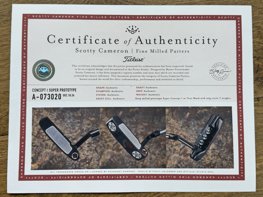 scotty cameron certificate of authenticity coa paperwork