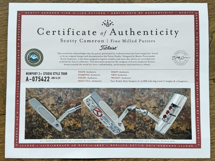 scotty cameron certificate of authenticity coa paperwork