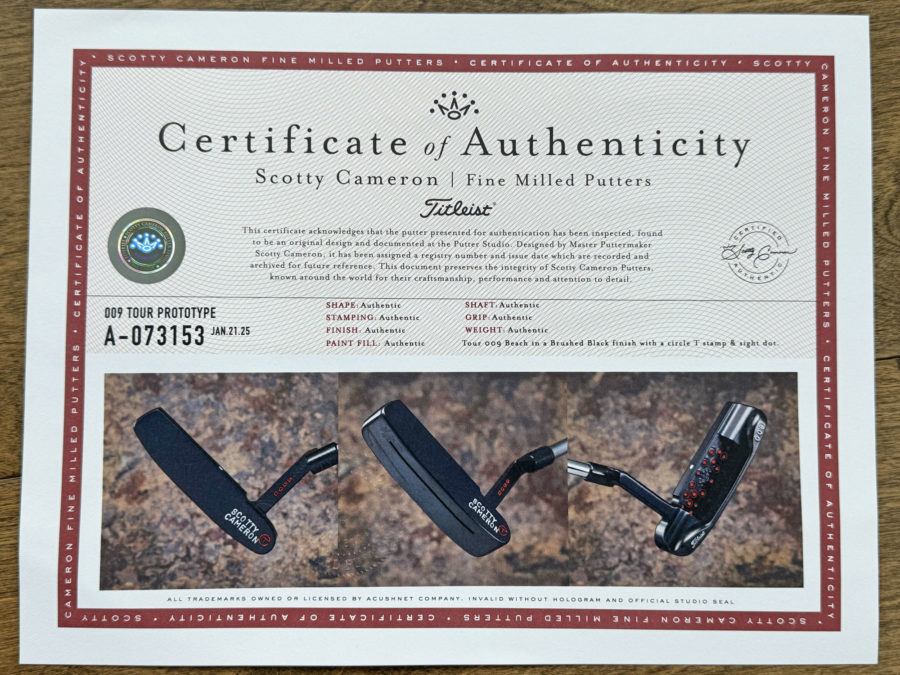 scotty cameron certificate of authenticity coa paperwork