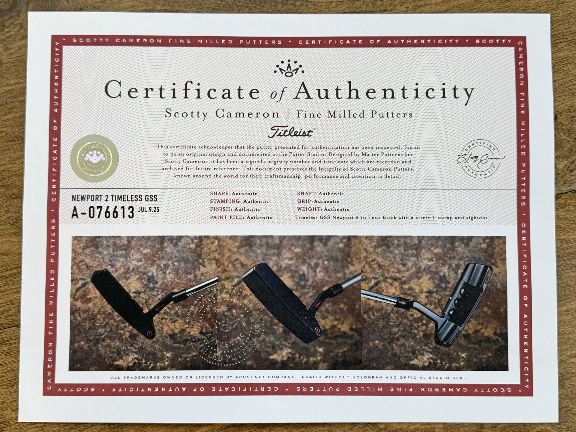 scotty-cameron-certificate-of-authenticity-coa-paperwork-9267 scotty cameron certificate of authenticity coa paperwork