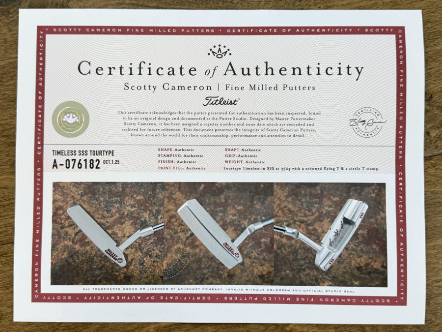 scotty cameron certificate of authenticity coa paperwork