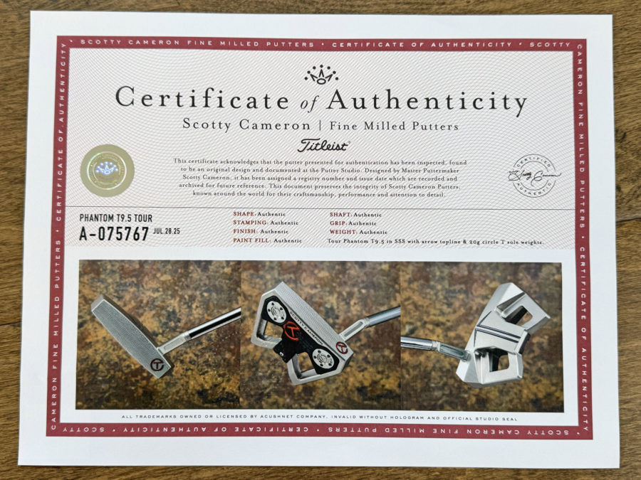 scotty cameron certificate of authenticity coa paperwork