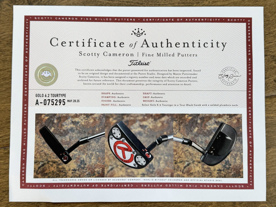 scotty cameron certificate of authenticity coa paperwork