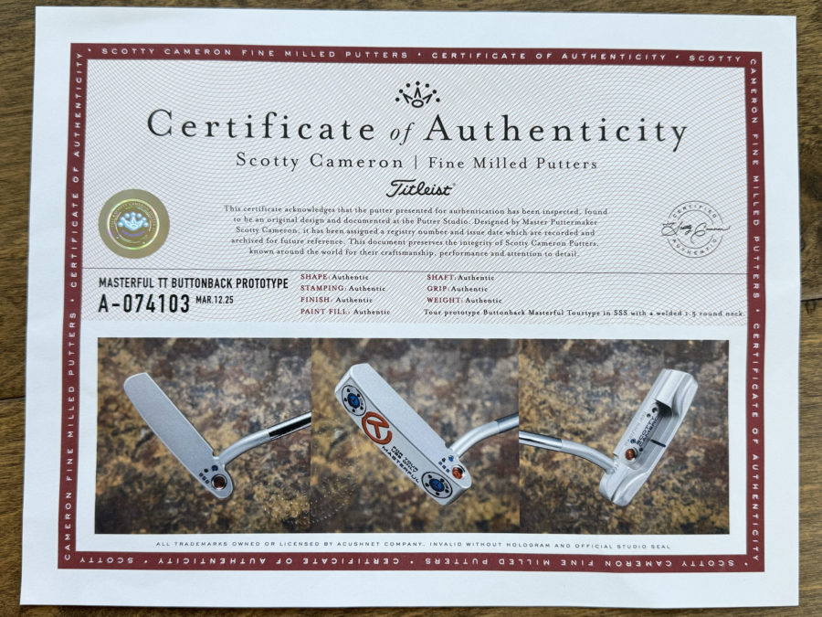 scotty cameron certificate of authenticity coa paperwork