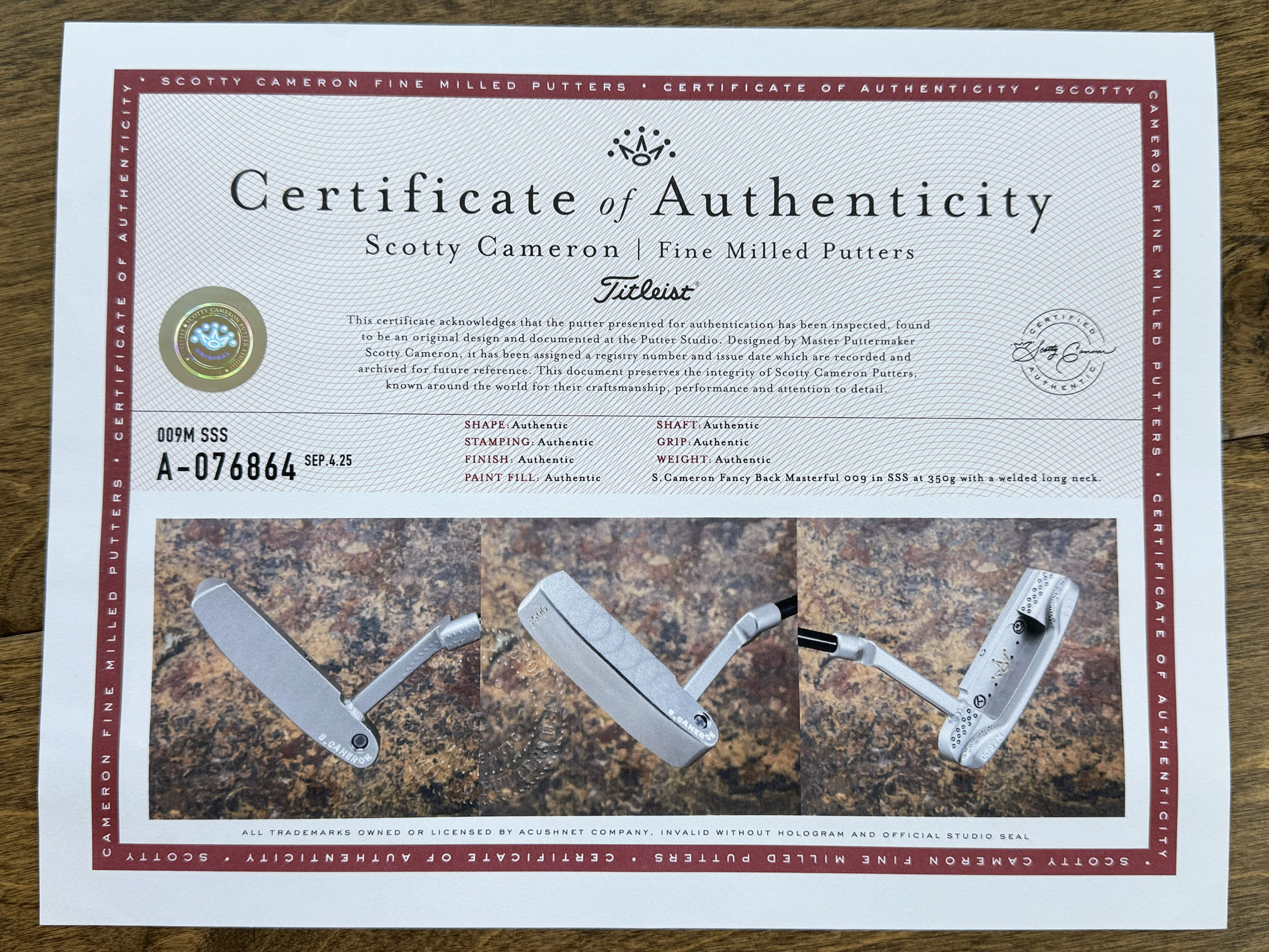 scotty-cameron-certificate-of-authenticity-coa-paperwork-9435 scotty cameron certificate of authenticity coa paperwork