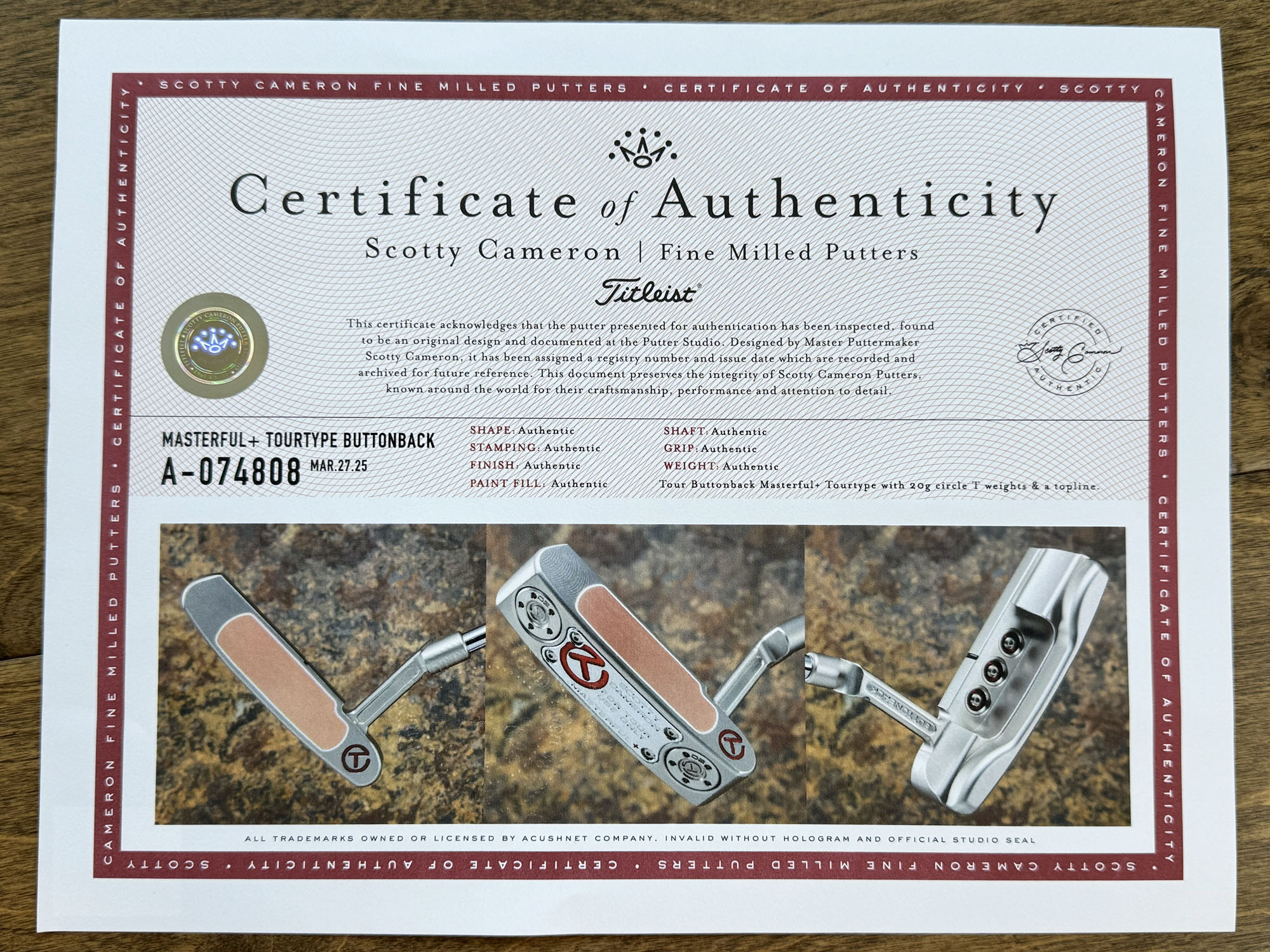 scotty-cameron-certificate-of-authenticity-coa-paperwork-9436 scotty cameron certificate of authenticity coa paperwork