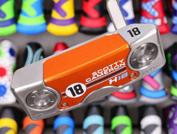 scotty cameron limited release holiday 2018 h28 squareback 2.5 sss putter golf club with orange and blue accents