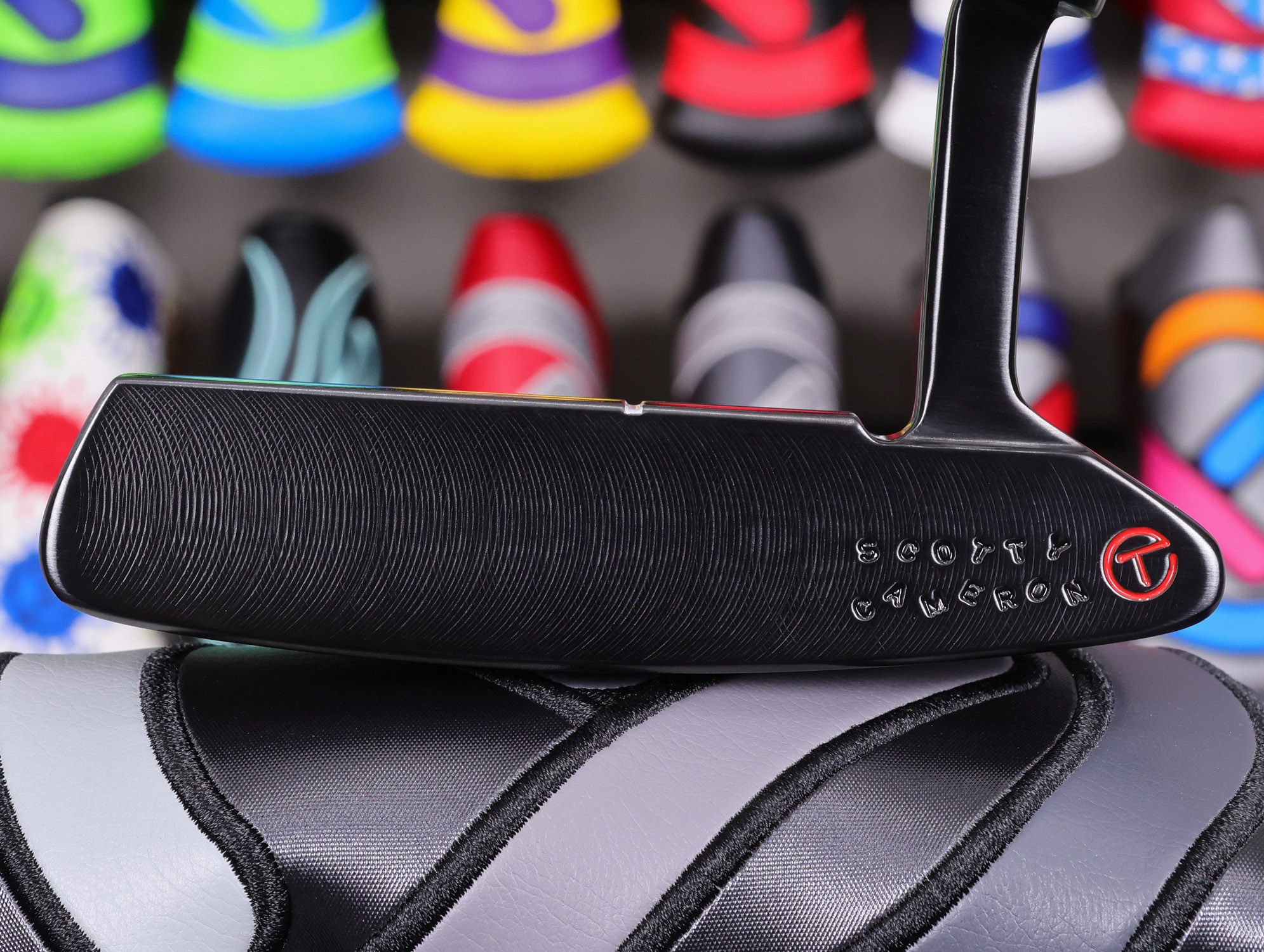 scotty-cameron-tour-only-brushed-black-carbon-timeless-newport-2-circle-t-350g-putter-with-top-line-and-cherry-bomb-43 scotty cameron tour only brushed black carbon timeless newport 2 circle t 350g putter with top line and single milled cherry bomb golf club