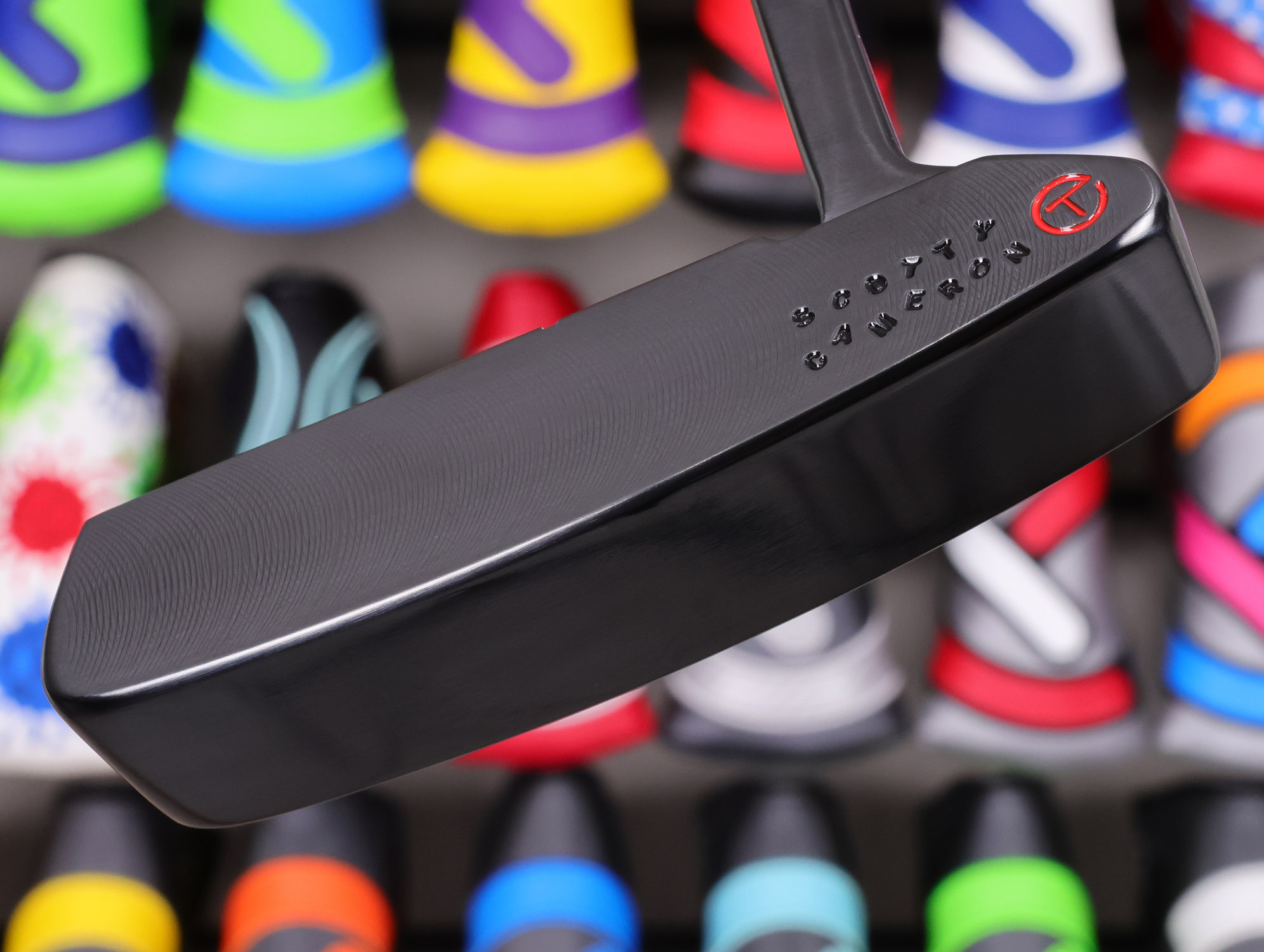scotty-cameron-tour-only-brushed-black-carbon-timeless-newport-2-circle-t-350g-putter-with-top-line-and-cherry-bomb-44 scotty cameron tour only brushed black carbon timeless newport 2 circle t 350g putter with top line and single milled cherry bomb golf club