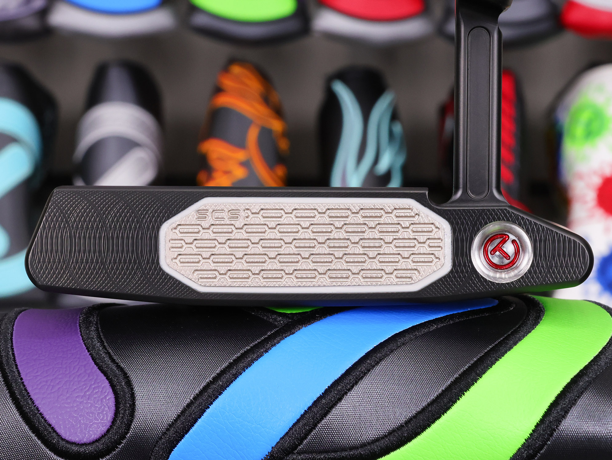 scotty cameron tour only black studio style newport 2+ plus circle t 360g putter with chain link milled carbon steel face insert and black shaft golf club