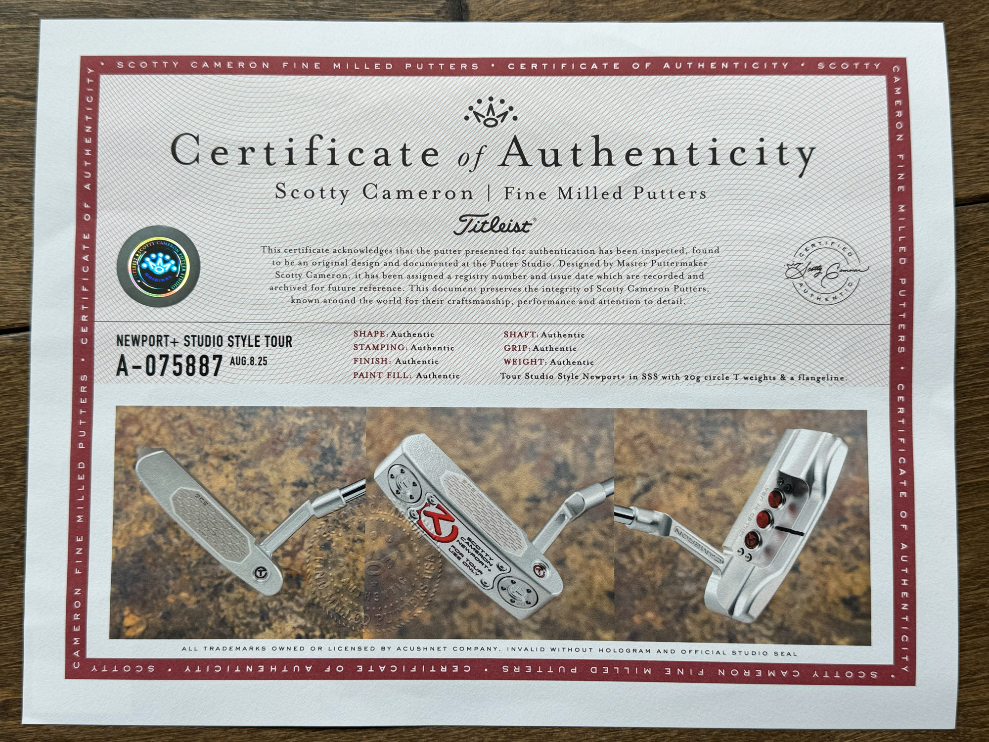 scotty cameron certificate of authenticity coa paperwork for circle t putter golf club
