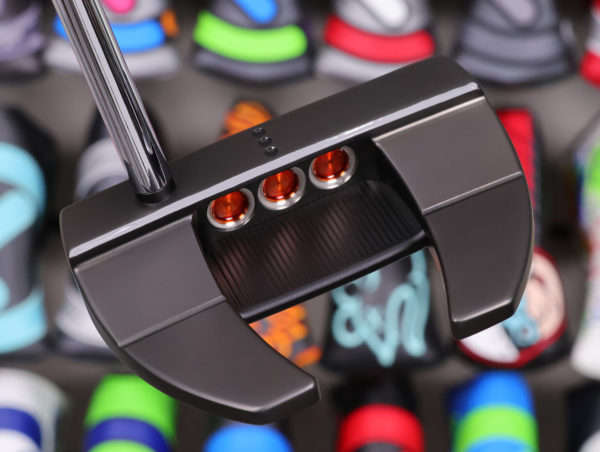 scotty cameron tour only black sss futura x5r circle t 360g putter with translucent orange paint and triple sight dots golf club