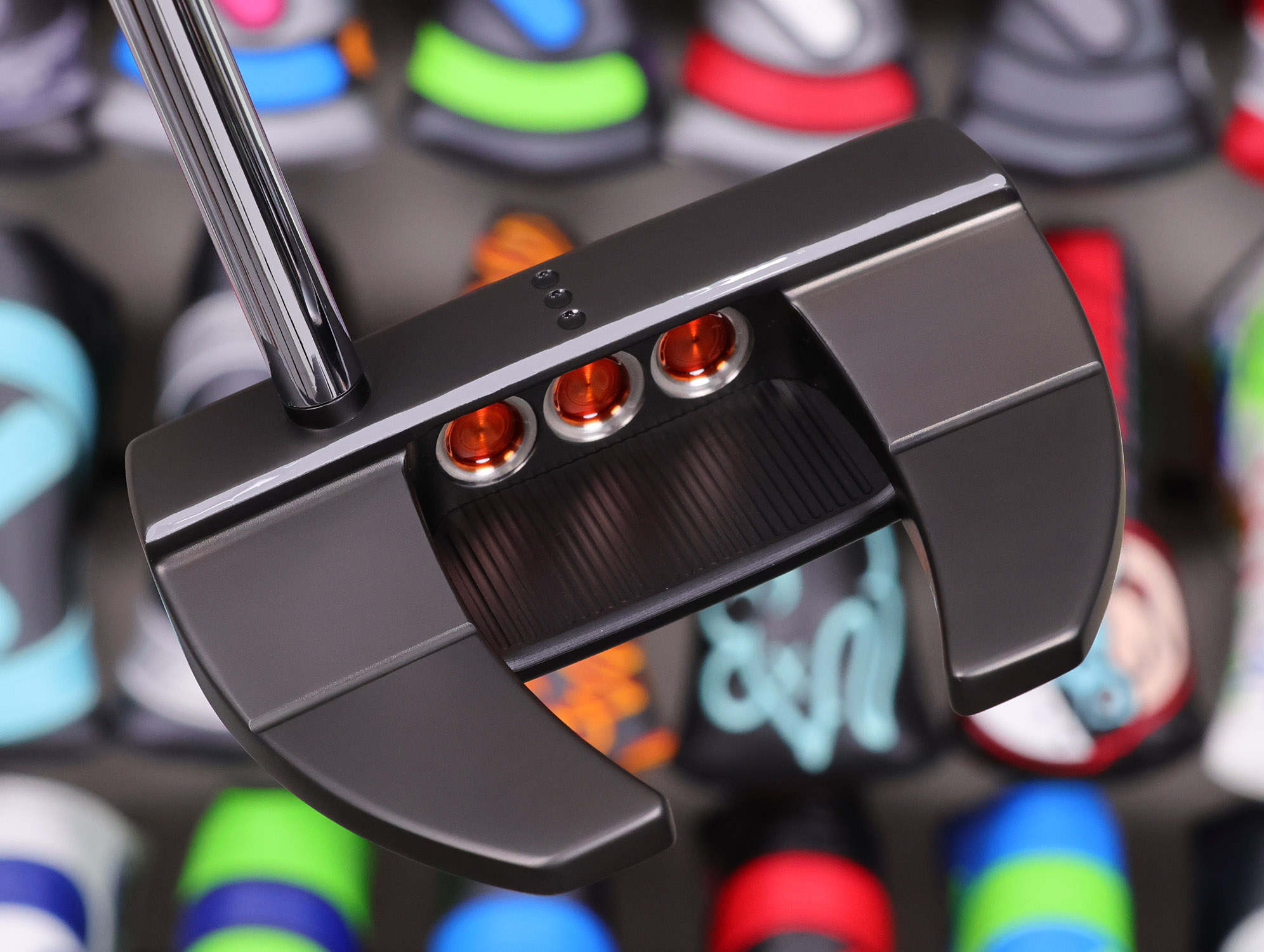 scotty cameron tour only black sss futura x5r circle t 360g putter with translucent orange paint and triple sight dots golf club