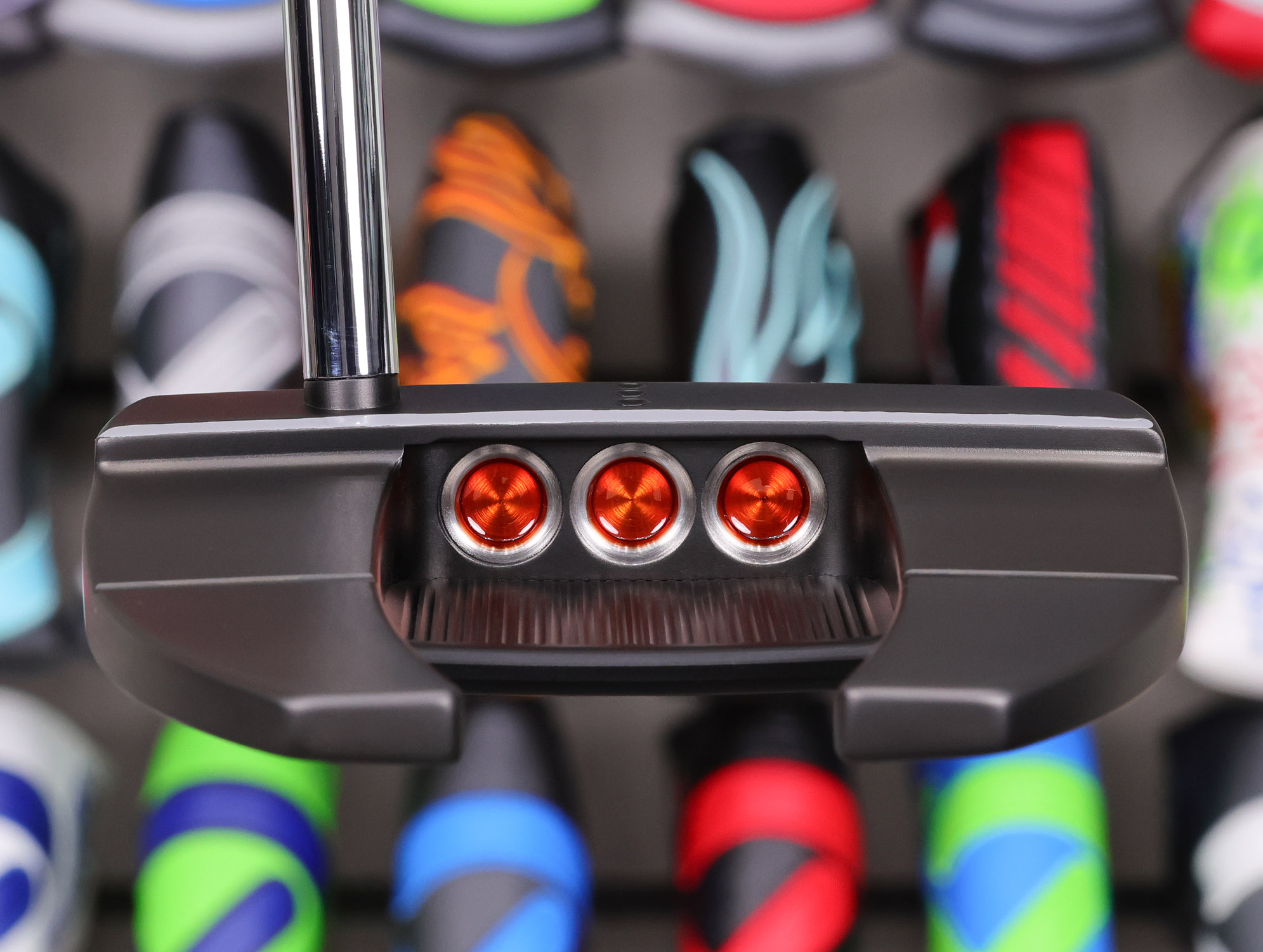 scotty cameron tour only black sss futura x5r circle t 360g putter with translucent orange paint and triple sight dots golf club