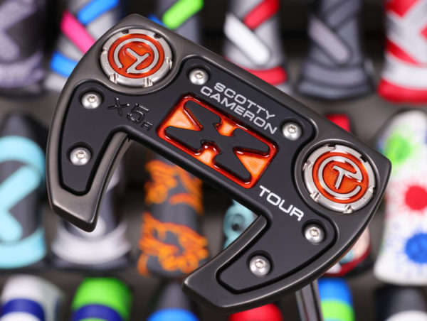 scotty cameron tour only black sss futura x5r circle t 360g putter with translucent orange paint and triple sight dots golf club