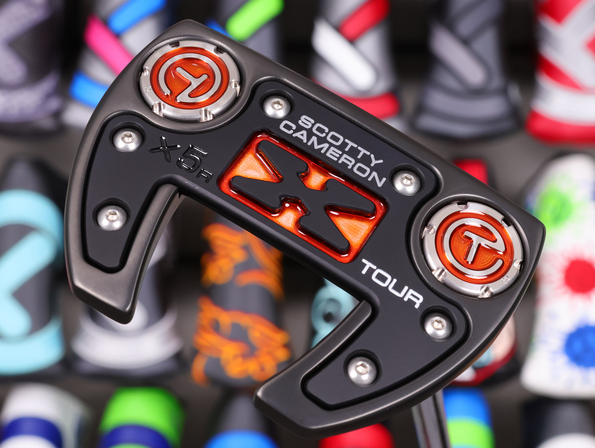 scotty cameron tour only black sss futura x5r circle t 360g putter with translucent orange paint and triple sight dots golf club