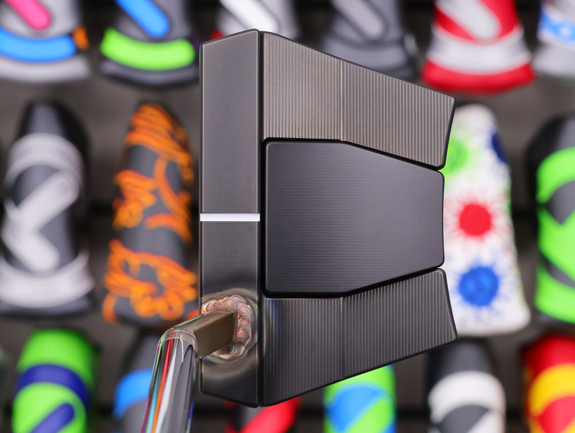 scotty cameron tour only two tone black and sss phantom x t9.5 circle t putter with welded and polished sss flojet neck and silver aluminum sole plate golf club