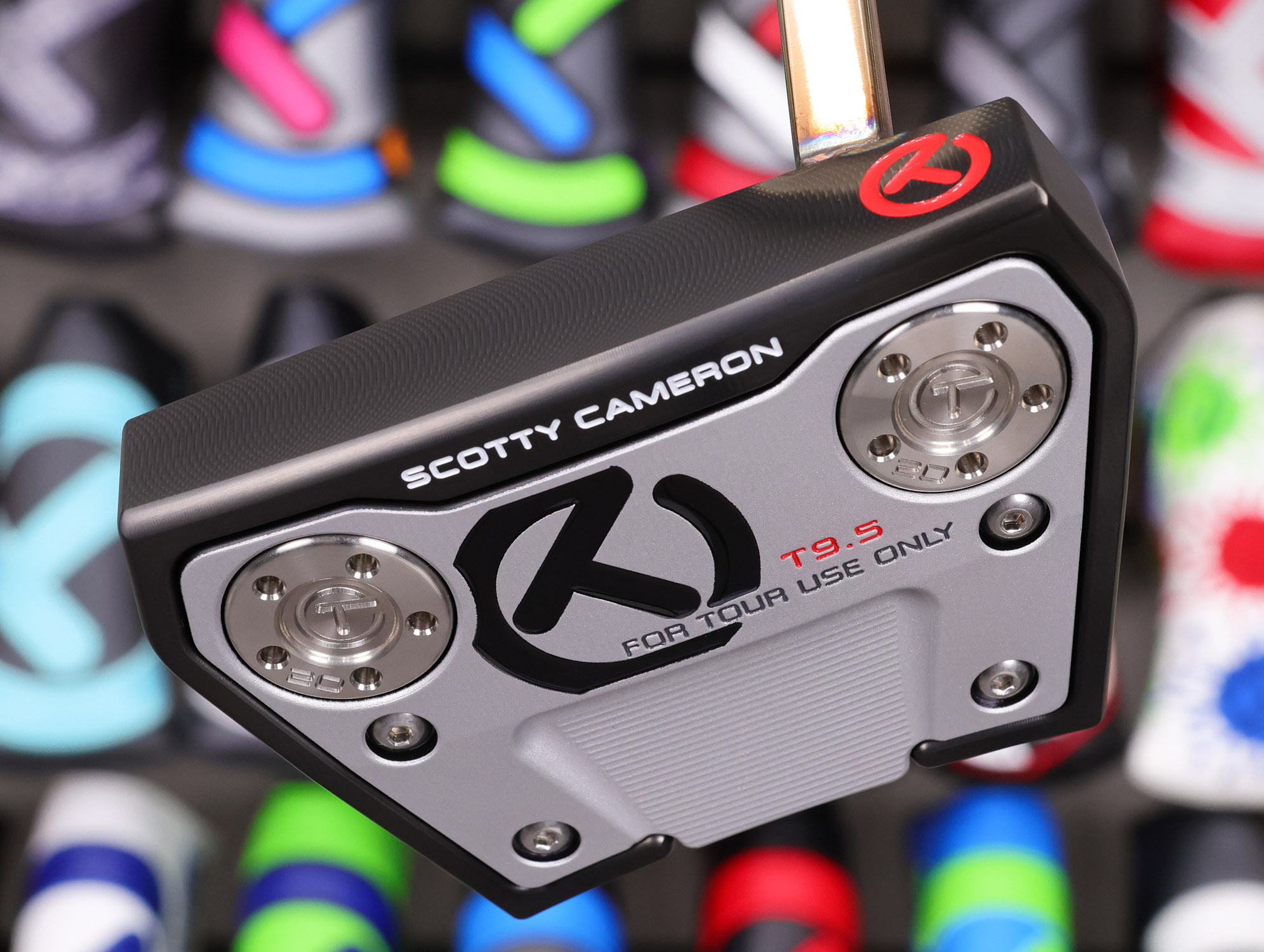 scotty cameron tour only two tone black and sss phantom x t9.5 circle t putter with welded and polished sss flojet neck and silver aluminum sole plate golf club