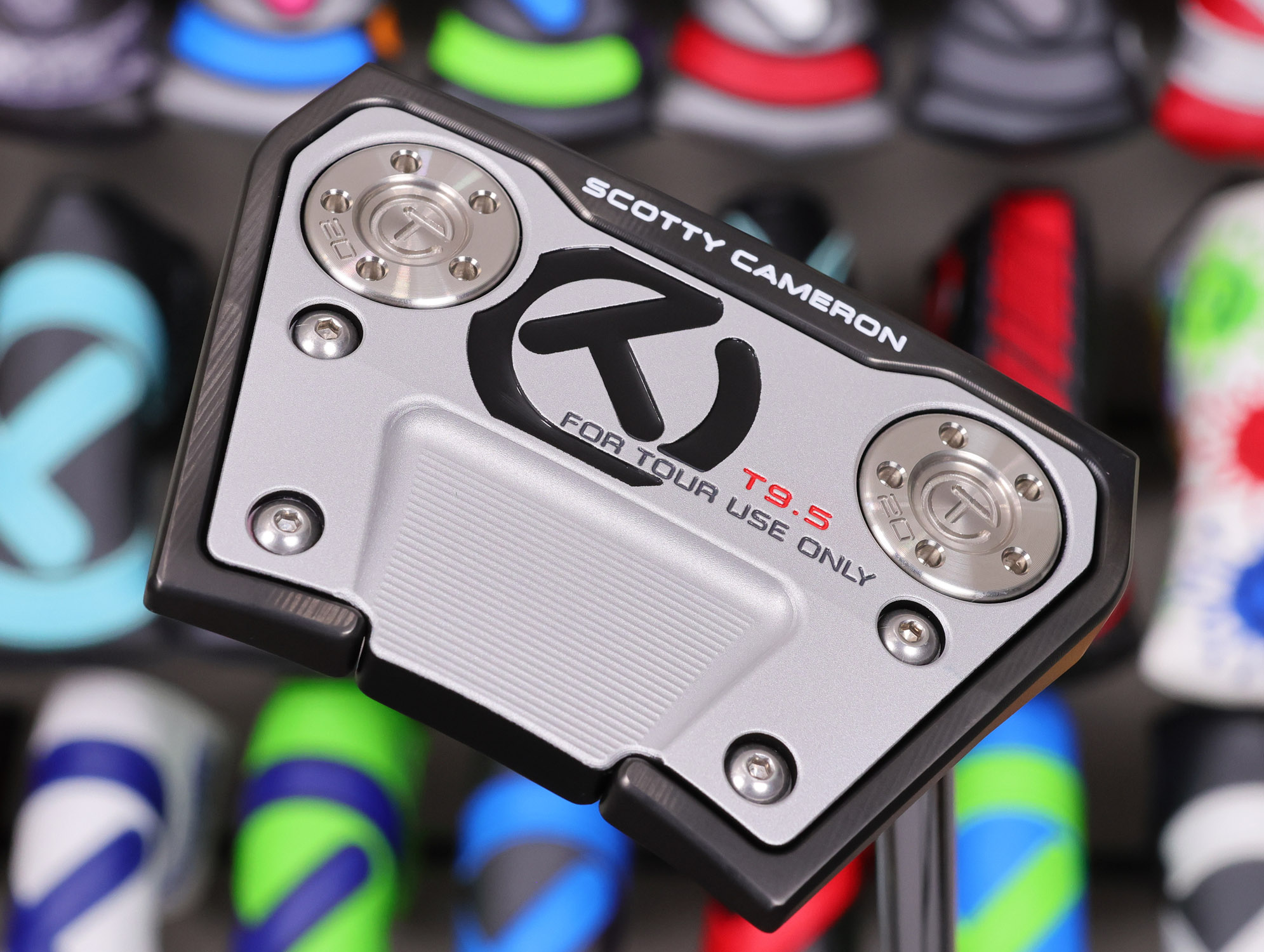scotty cameron tour only two tone black and sss phantom x t9.5 circle t putter with welded and polished sss flojet neck and silver aluminum sole plate golf club