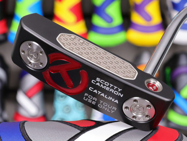 scotty cameron tour only black catalina studio style circle t 350g putter with carbon steel chain link milled insert and tour only single bend shaft for slight toe hang golf club
