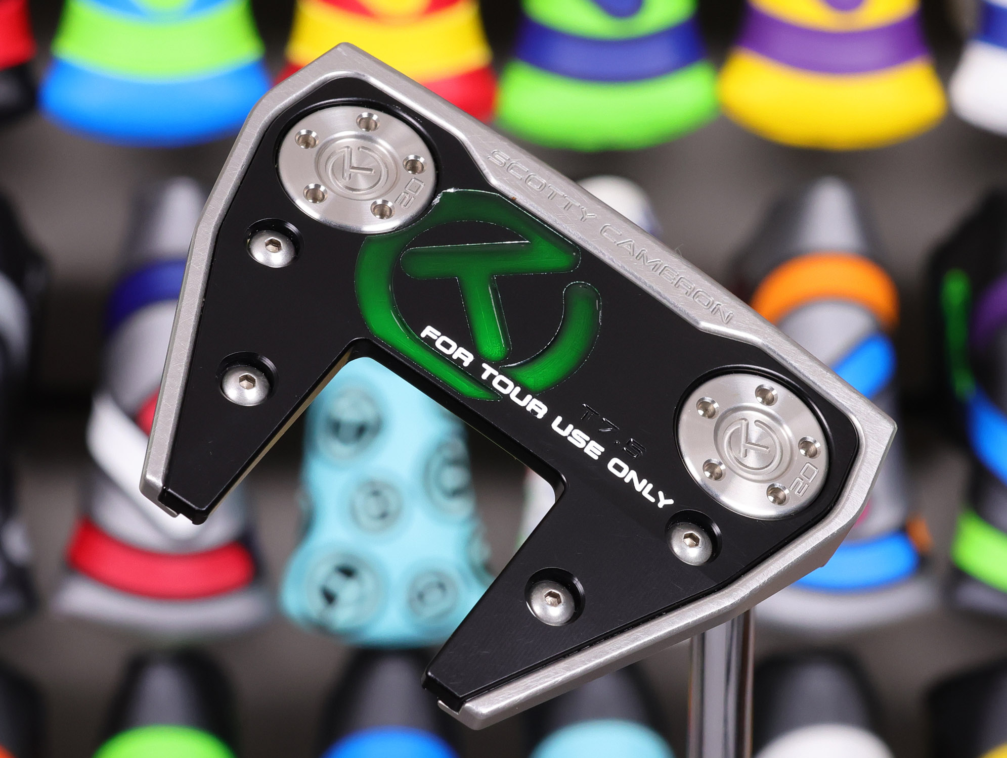 scotty cameron tour only sss phantom x t7.5 circle t 360g putter with welded flojet neck and purple baller boy circle t mid round headcover