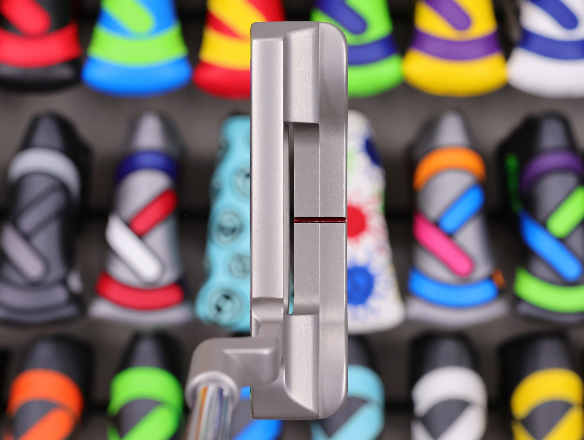 scotty cameron tour only sss newport beach handstamped circle t 330g putter with sound slot and translucent red paint fill golf club