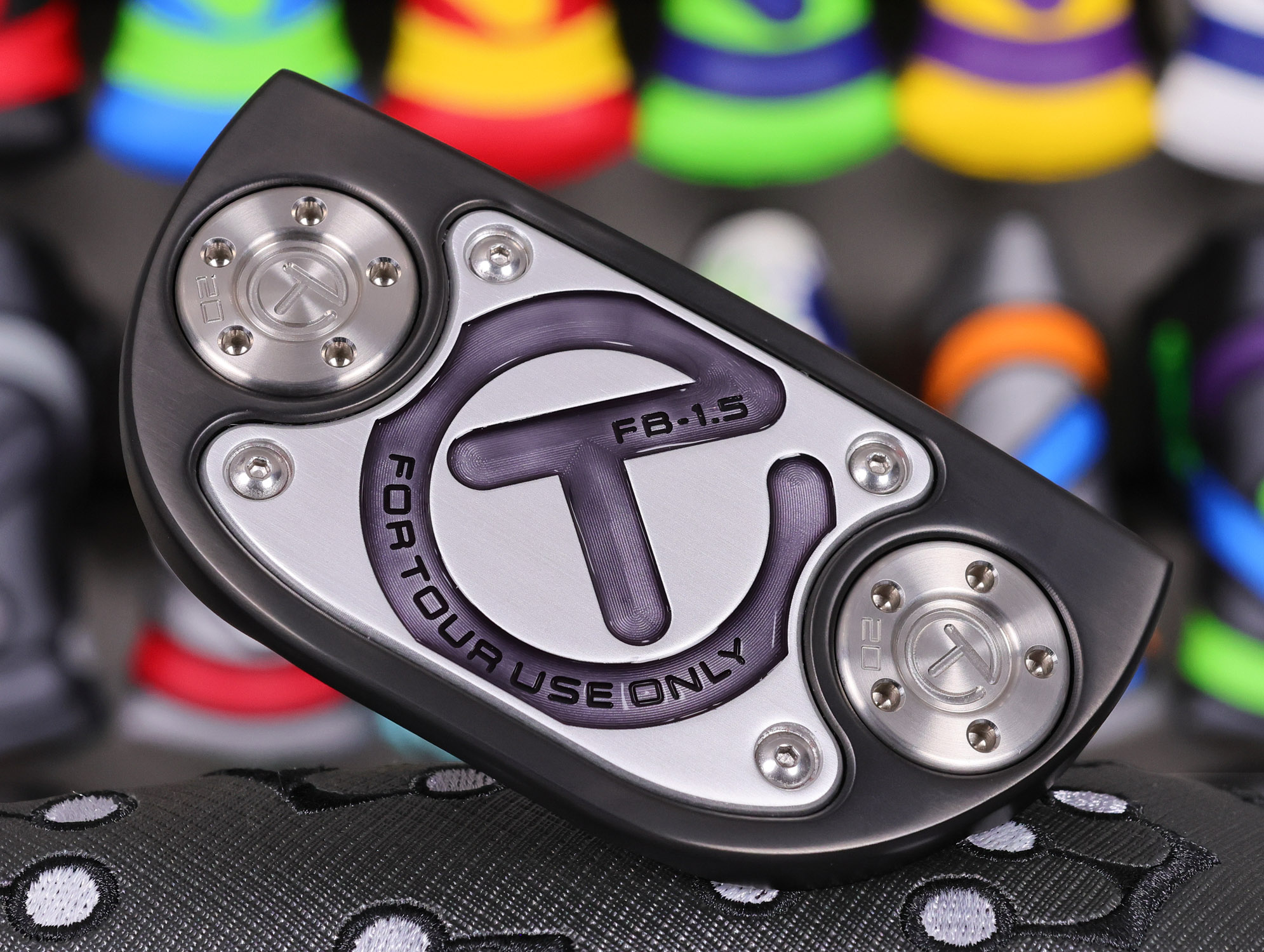 scotty cameron tour only black sss fastback tfb 1.5 tourtype circle t 360g putter with top line and translucent lime green and smoke paint fill golf club