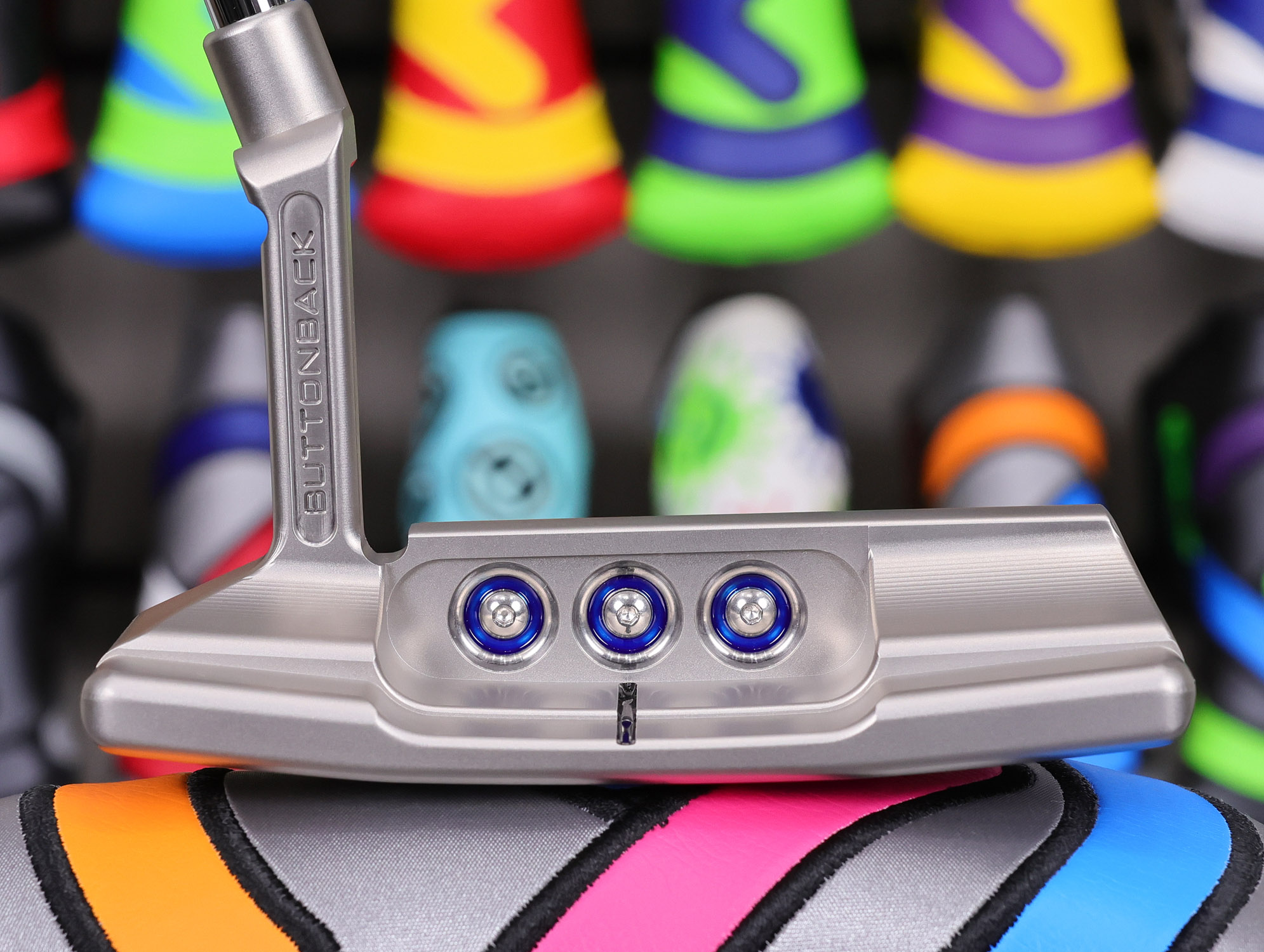 scotty cameron tour only buttonback timeless plus teryllium insert circle t 360g putter with translucent blue paint fill golf club