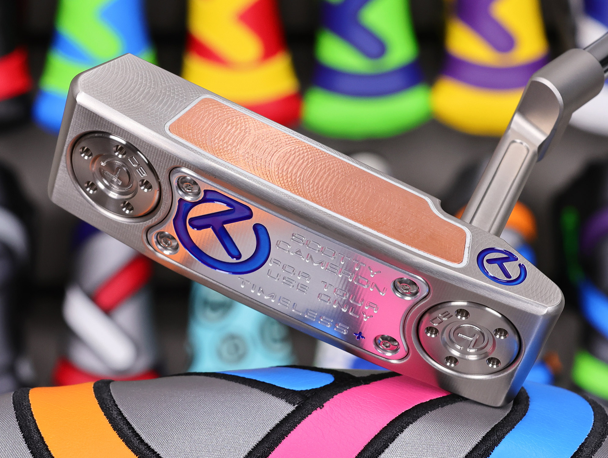 scotty cameron tour only buttonback timeless plus teryllium insert circle t 360g putter with translucent blue paint fill golf club