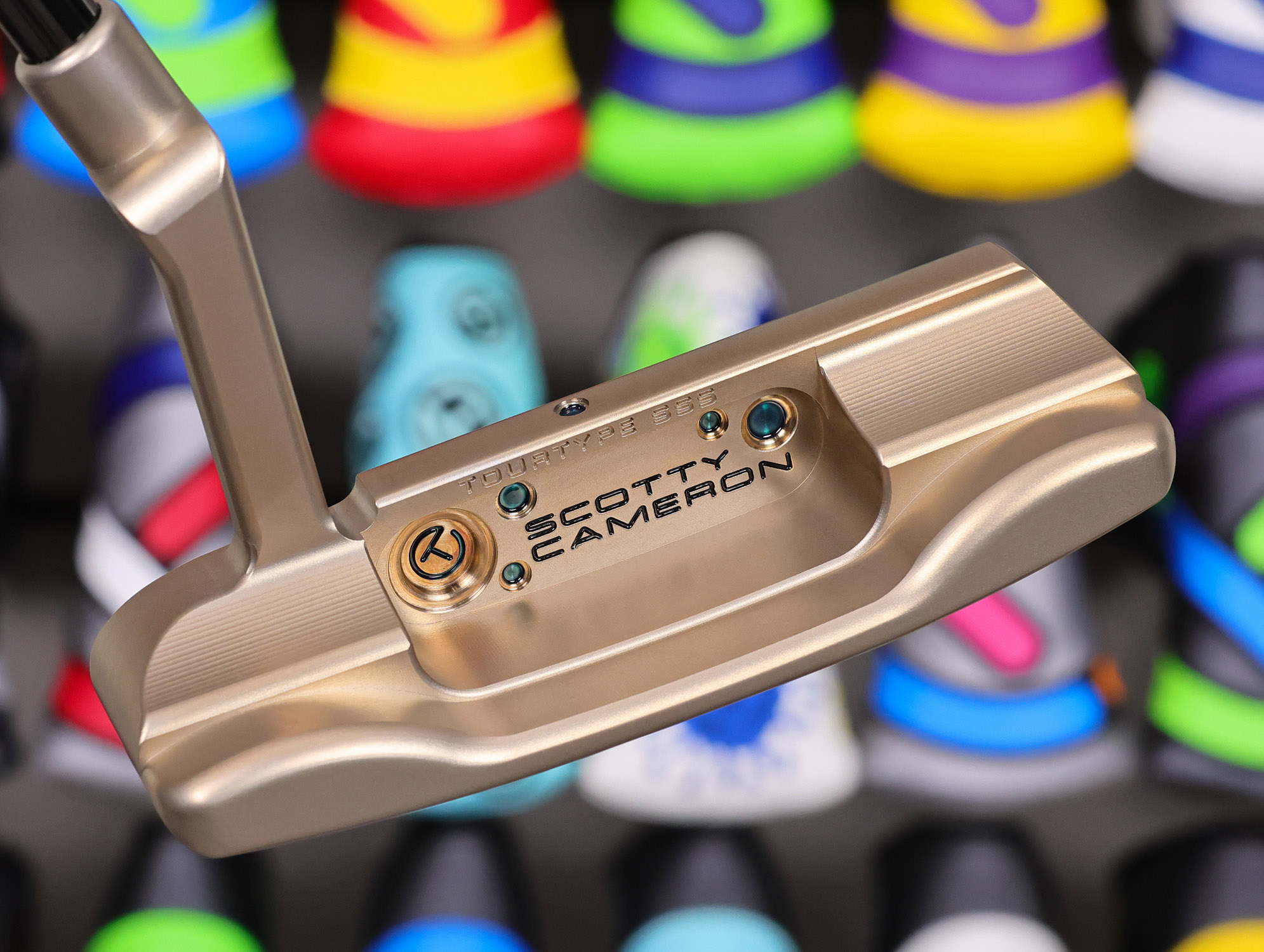 scotty cameron tour only deep milled chromatic bronze sss masterful plus tourtype circle t 360g putter with sea bubble blue translucent paint fill and double milled sight dot golf club